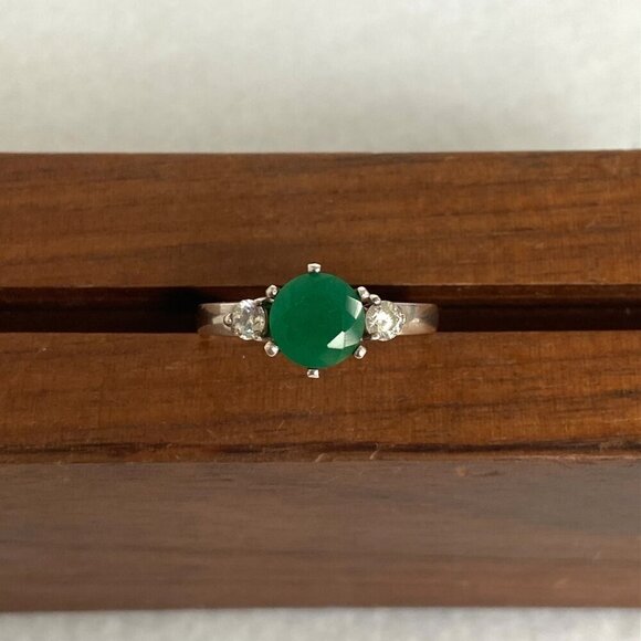 Sterling Silver 925 Round Prong Set Tourmaline & Crystal 3 Stone Ring Sz 6.5 - Picture 7 of 16